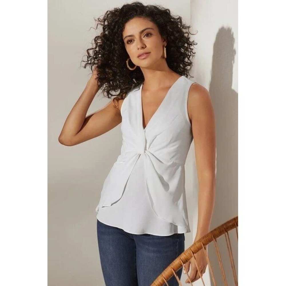 Soft Surroundings Enka Tank Women's Medium White Knot Front Sleeveless Blouse